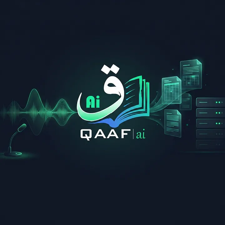 Qaaf AI logo showing transcription accuracy from audio to text for mixed-language Islamic scholarly lectures