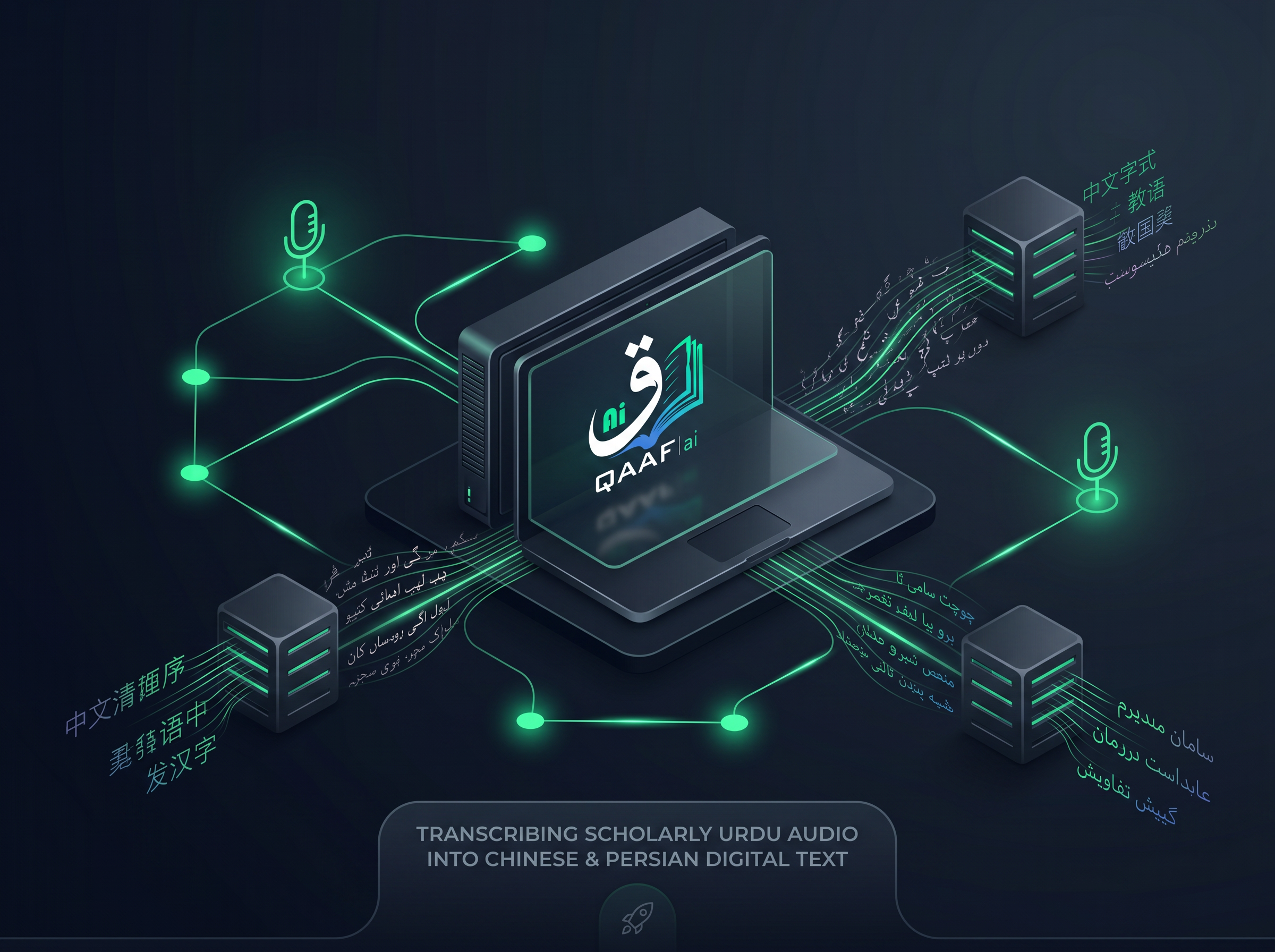 Qaaf AI translating Urdu Islamic voice and audio into Chinese and Persian text